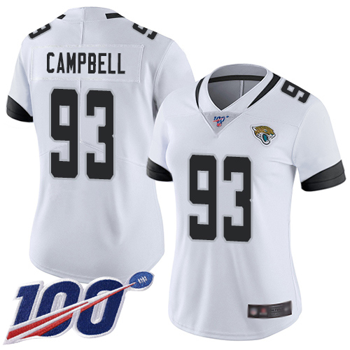 Nike Jacksonville Jaguars #93 Calais Campbell White Women Stitched NFL 100th Season Vapor Limited Jersey